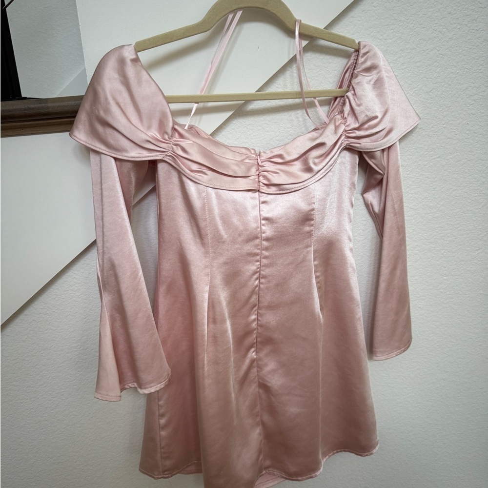 Lilith Off Shoulder Bow Mini Dress Blush - Picture 7 of 7